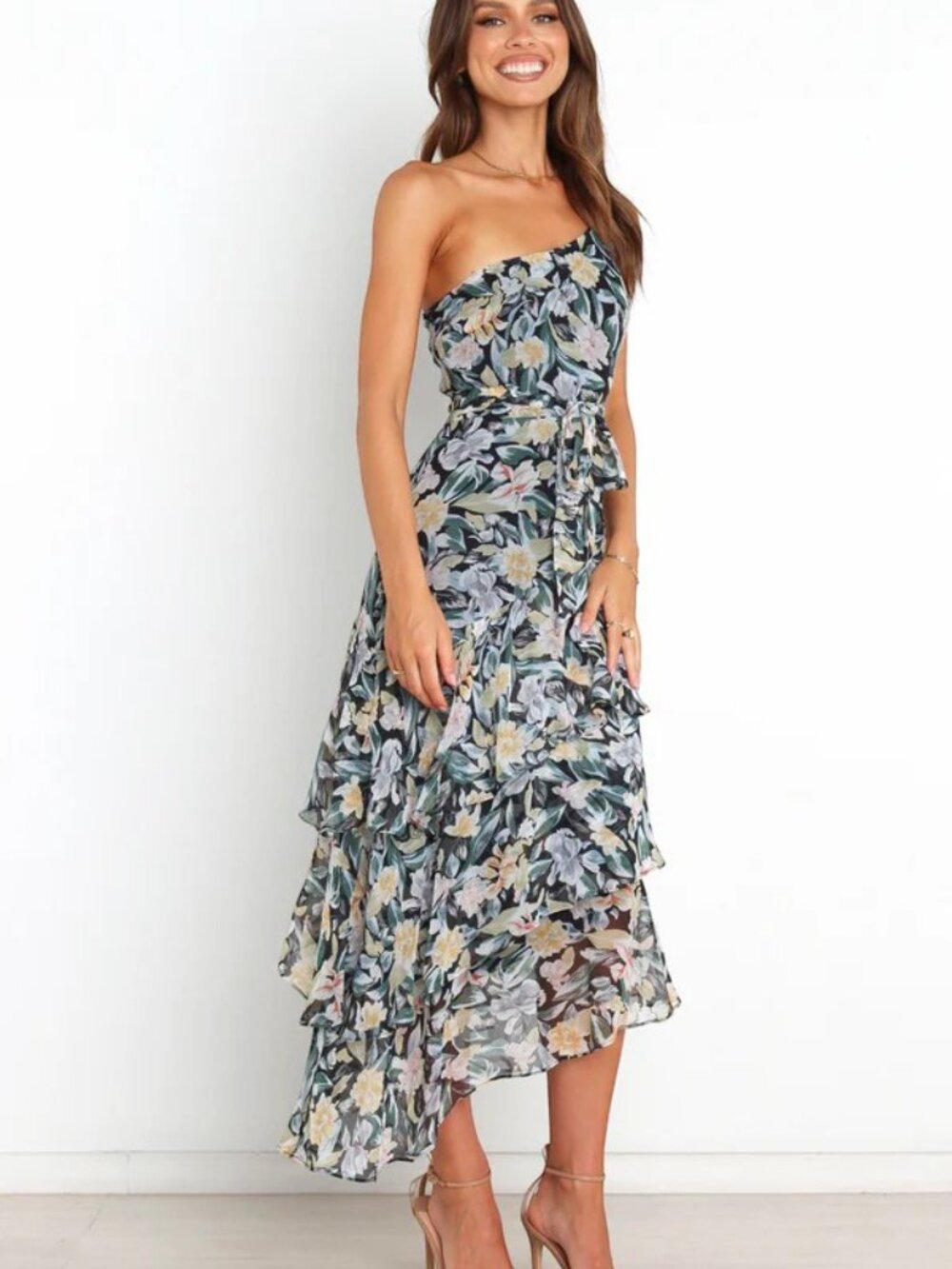 Amren One Shoulder Floral Midi Dress NWT Size 2 Petal & Pup - Picture 15 of 16